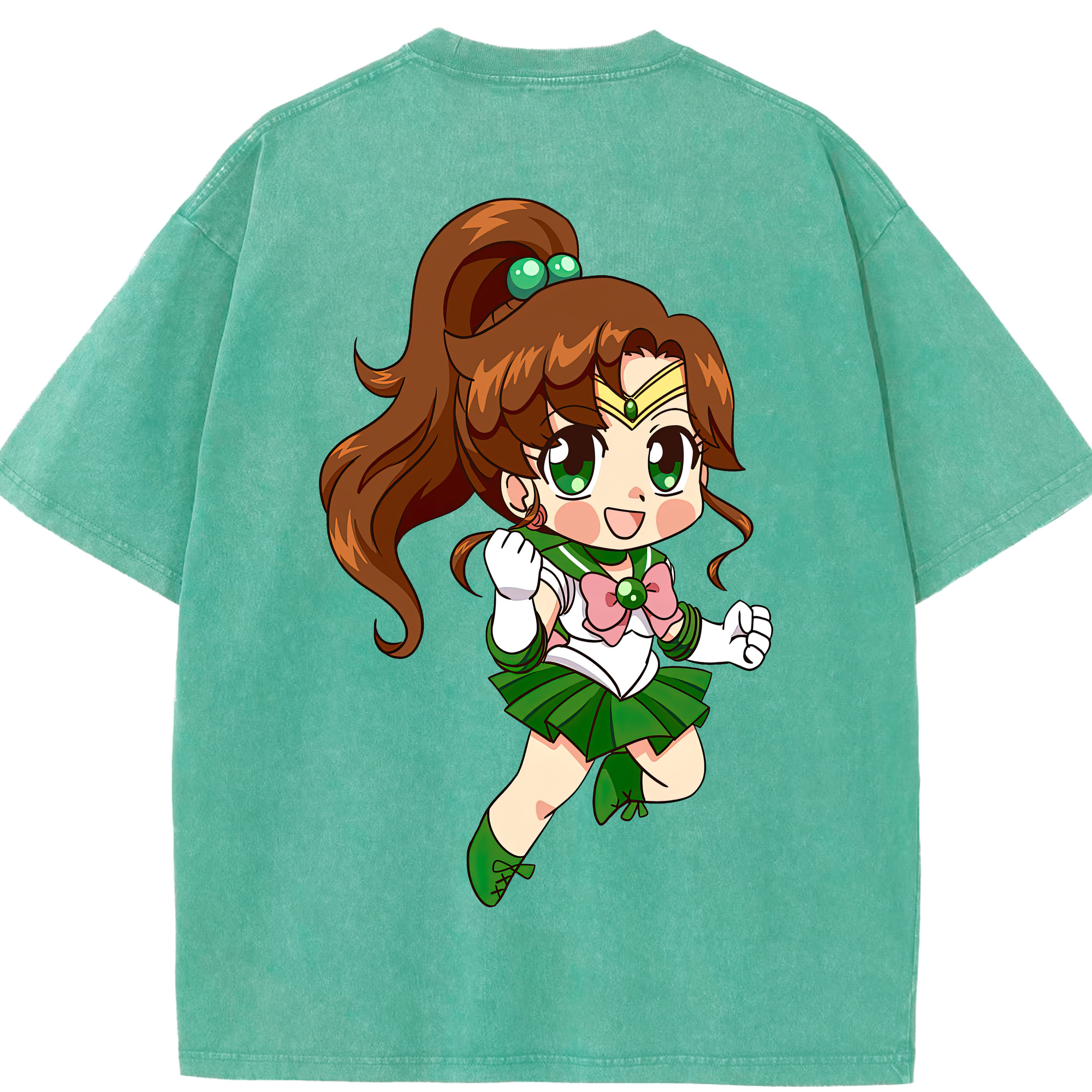 （画像用） 美少女戦士セーラームーン 木野 まこと きの まこと Sailor Moon Kino Makoto （セーラージュピター；Sailor Jupiter） 綿100% ヴィンテージ風 半袖Tシャツ（背面プリント）